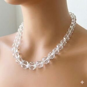 Vintage 50s / 60s Art Deco Revival Clear Crystal Graduated Bead Necklace